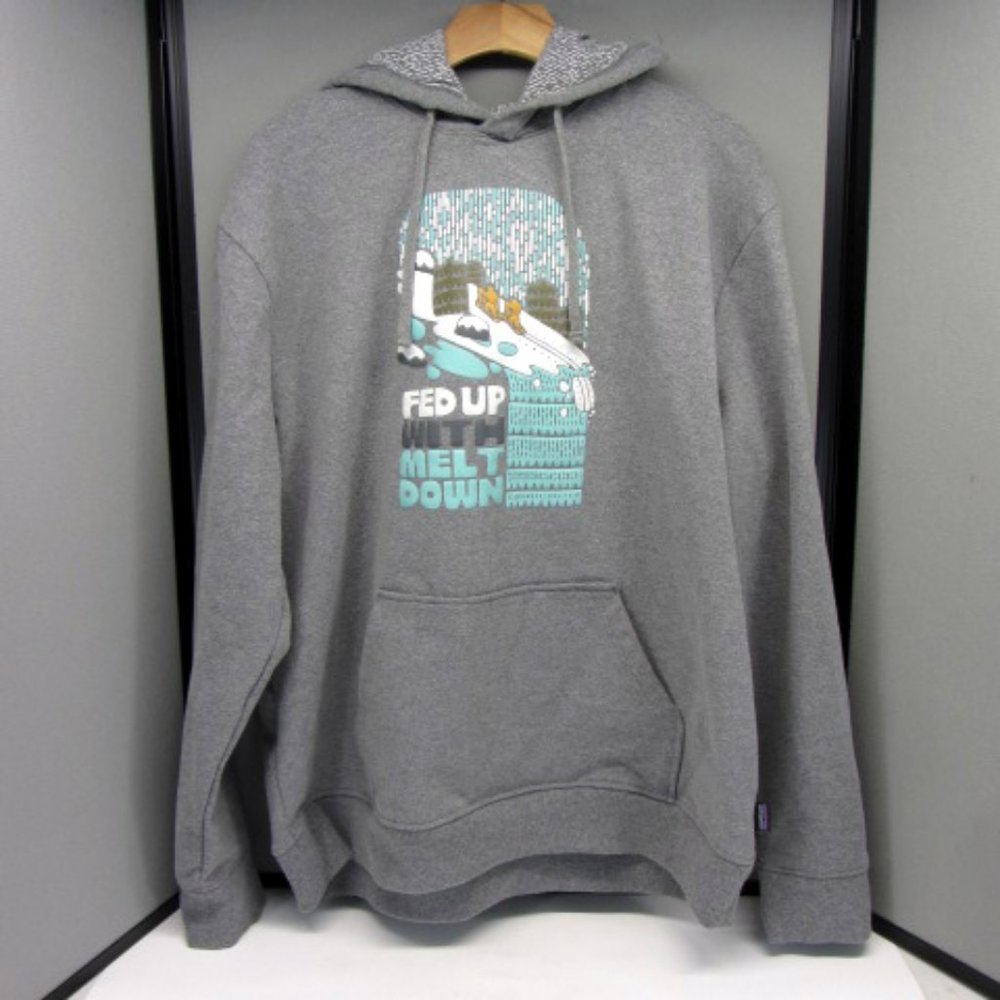 PATAGONIA Uprisal Hoodie "Fed up with melt down" Recycled Cotton & Poly. Size XL